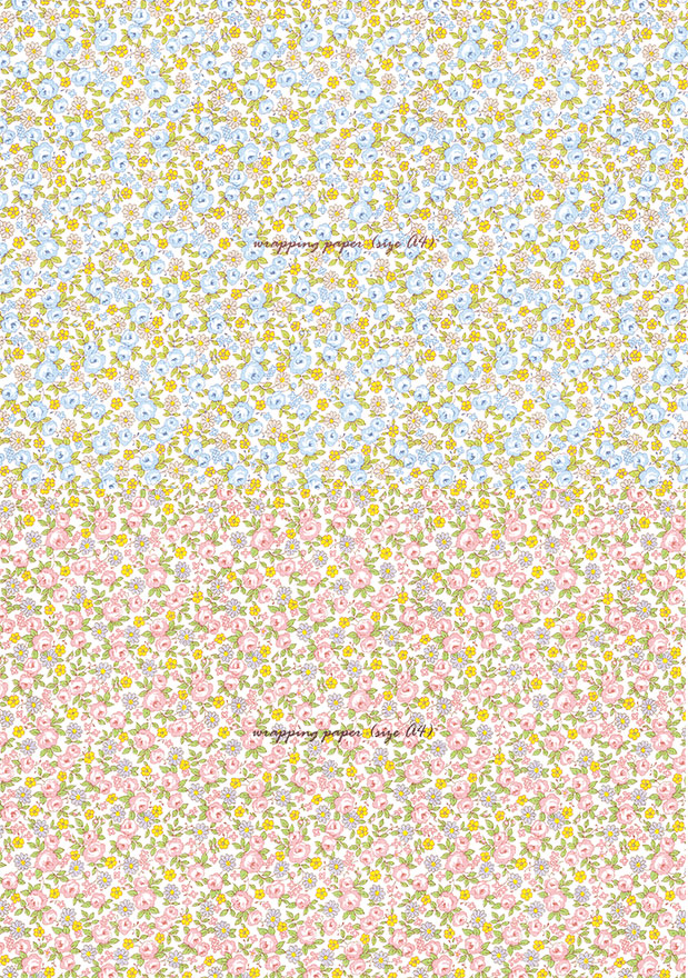 <再入荷なし> luv pink-blue flowerなど２種類　ラッピングペーパー 両面タイプ　A4サイズ(5枚・10枚・20枚)