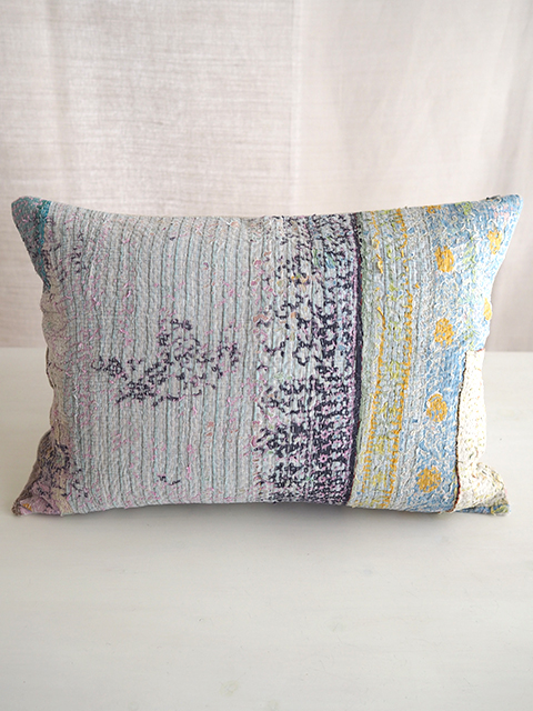 【フランス直輸入】オンフィル ダンディエンヌ En fil d'Indienne クッションカバー Vintage Kantha ヴィンテージカンタ（W50xH35cm・カバーのみ）Type.A