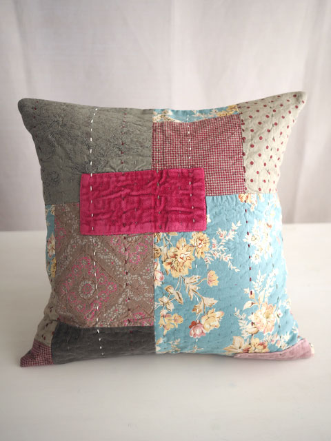 【フランス直輸入】オンフィル ダンディエンヌ En fil d'Indienne クッションカバー JAIPUR Gris（W45xH45cm・カバーのみ）Type.B