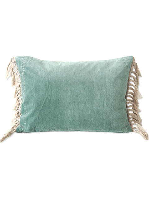 【フランス直輸入】オンフィル ダンディエンヌ en fil d'Indienne ピロークッションカバー BOHO Celadon（W50xH35cm/カバーのみ）