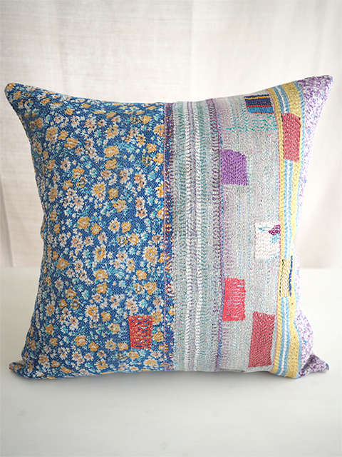 【フランス直輸入】オンフィル ダンディエンヌ En fil d'Indienne ラージクッションカバー Vintage Kantha ヴィンテージカンタ（W60xH60cm・カバーのみ）Type.E
