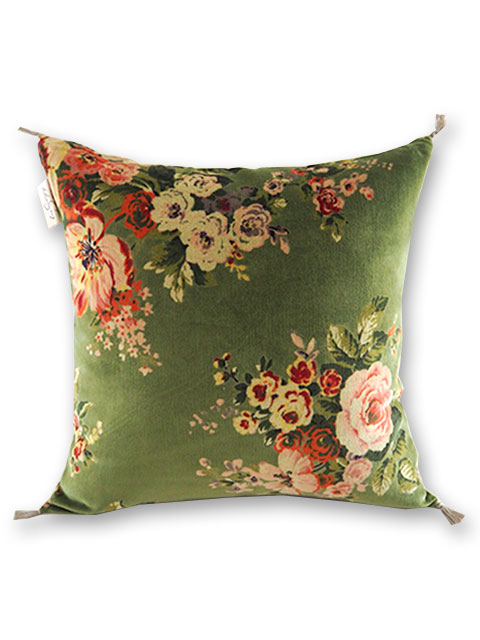 【フランス直輸入】インディアンソング Indian Song・花柄 ベロア クッションカバー/Bangalore・Avocat アヴォカ（W45xH45cm）Type.C