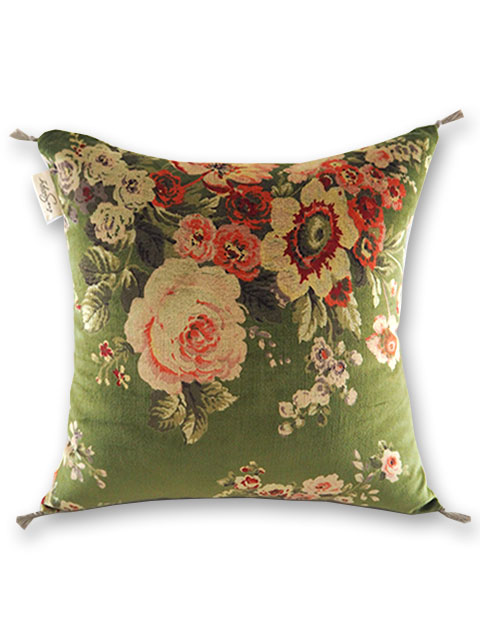 【フランス直輸入】インディアンソング Indian Song・花柄 ベロア クッションカバー/Bangalore・Avocat アヴォカ（W45xH45cm）Type.E