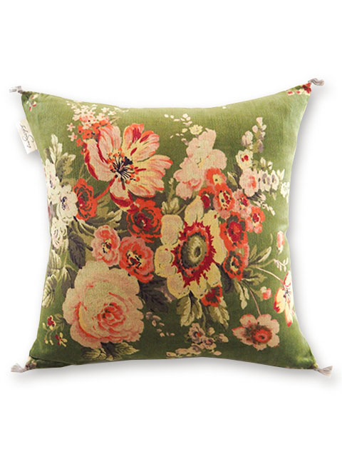 【フランス直輸入】インディアンソング Indian Song ・花柄 ベロア クッションカバー/Bangalore・Avocat アヴォカ（W45xH45cm）Type.H