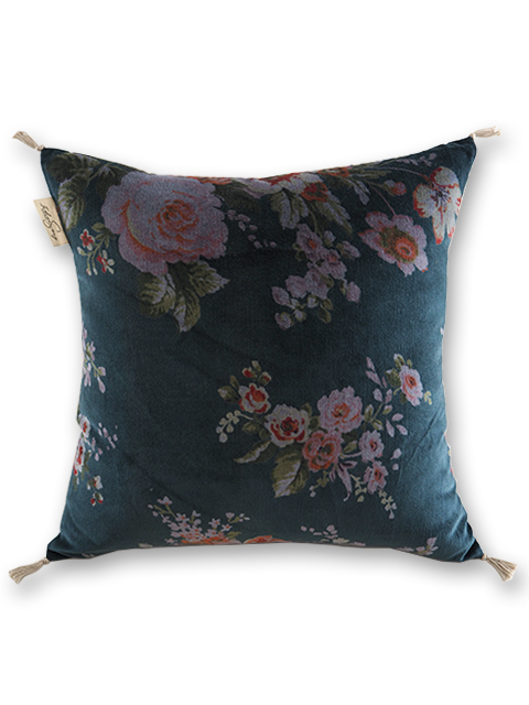 【フランス直輸入】インディアンソング Indian Song・花柄 ベロア クッションカバー/Bangalore・Canard カナール（W45xH45cm）Type.H