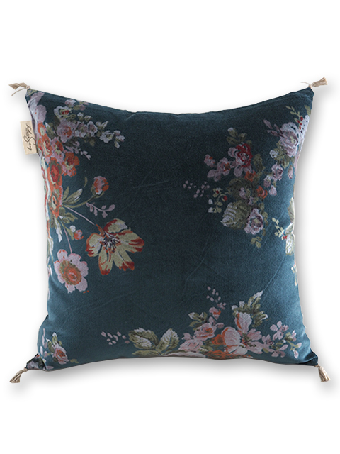 『SALE・セール60%OFF』【フランス直輸入】インディアンソング Indian Song・花柄 ベロア クッションカバー/Bangalore・Canard カナール（W45xH45cm）Type.J