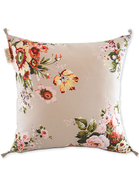 【フランス直輸入】インディアンソング Indian Song・花柄 コットン クッションカバー/Bangalore ete・Beige ベージュ（W45xH45cm）Type.A