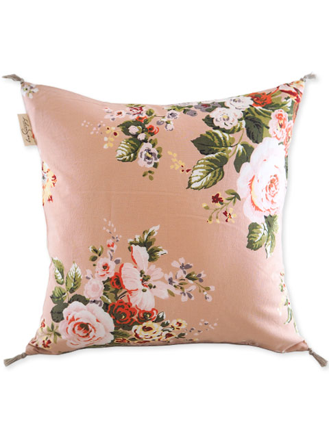 【フランス直輸入】インディアンソング Indian Song・花柄 コットン クッションカバー/Bangalore ete・Rose Poudre ローズプードル（W45xH45cm）Type.C