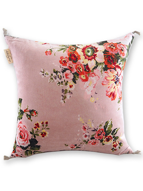 【フランス直輸入】インディアンソング Indian Song・花柄 ベロア クッションカバー/Bangalore・Orchidee オルキデ（W45xH45cm）Type.F