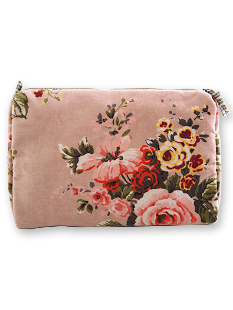 『SALE・セール60%OFF』【フランス直輸入】インディアンソング Indian Song・花柄 ベロア ポーチ・L/Bangalore・Orchidee オルキデ（W30.6xH21.5xマチ11.2cm）Type.A