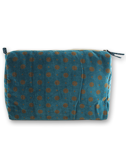 『SALE・セール50%OFF』【フランス直輸入】インディアンソング Indian Song ベロア ポーチ・L/Mumbai・Teal（W30xH22xマチ11cm）Type.A