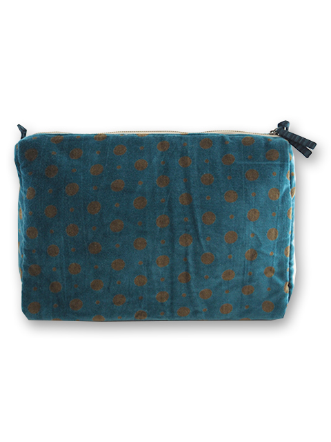 【フランス直輸入】インディアンソング Indian Song ベロア ポーチ・L/Mumbai・Teal（W30xH22xマチ11cm）Type.B