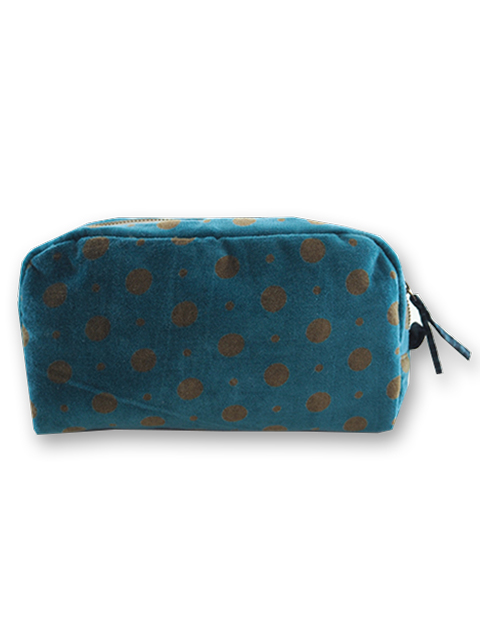 【フランス直輸入】インディアンソング Indian Song ベロア ポーチ・M1/Mumbai・Teal（W21xH12xマチ7cm）Type.A