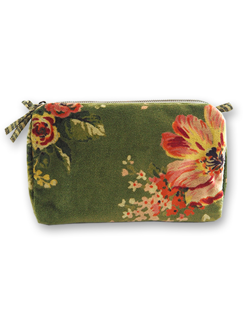 【フランス直輸入】インディアンソング Indian Song・花柄 ベロア ポーチ・M2/Bangalore・Avocat アヴォカ（W21xH14cmxマチ8.5cm）Type.A