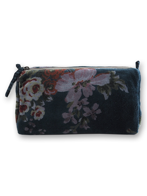 【フランス直輸入】インディアンソング Indian Song・花柄 ベロア ポーチ・M2/Bangalore・Canard（W21xH12cmxマチ8.5cm）Type.B