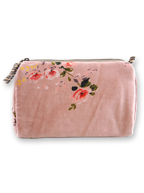 【フランス直輸入】「訳ありお値引き5%OFF」インディアンソング Indian Song・花柄 ベロア ポーチ・M2/Bangalore・Orchidee オルキデ（W21xH14cmxマチ9cm）Type.A