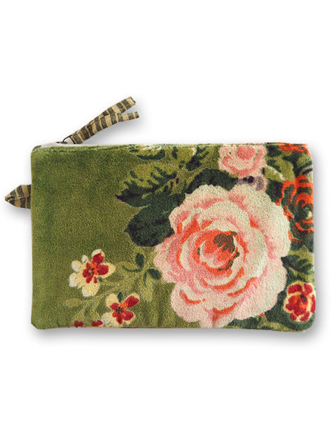 【フランス直輸入】インディアンソング Indian Song・花柄 ベロア ポーチ・S/Bangalore・Avocat アヴォカ（W19.7xH13.2cmxマチ0.8cm）Type.A