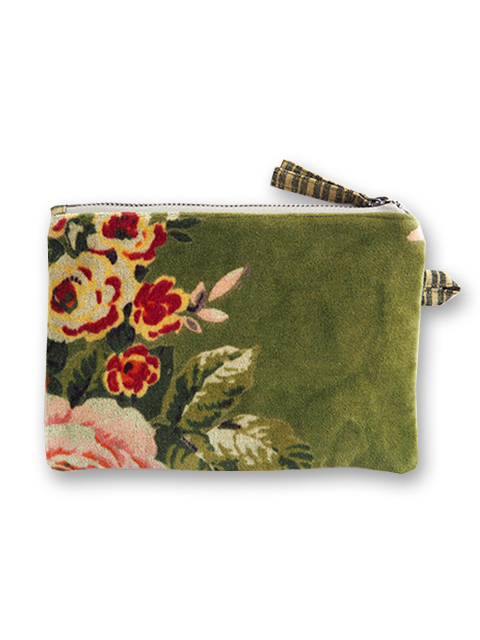 【フランス直輸入】インディアンソング Indian Song・花柄 ベロア ポーチ・S/Bangalore・Avocat アヴォカ（W18.3xH13.2cmxマチ0.8cm）Type.B