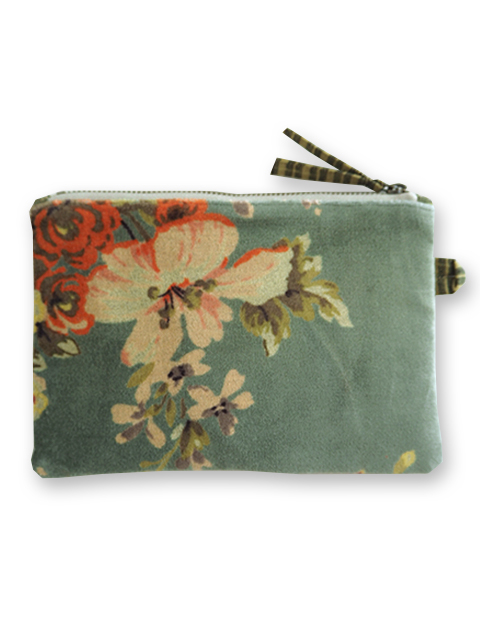 【フランス直輸入】インディアンソング Indian Song ベロア ポーチ・S/Bangalore・Celadon（W18.7xH13.3cmxマチ0.8cm）Type.B