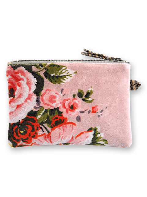 【フランス直輸入】インディアンソング Indian Song・花柄 ベロア ポーチ・S/Bangalore・Orchidee オルキデ（W18.4xH13cmxマチ0.8cm）Type.B