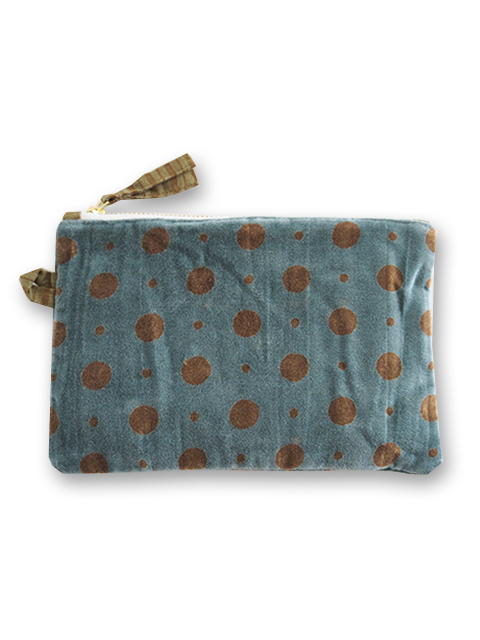 【フランス直輸入】インディアンソング Indian Song ベロア ポーチ・S/Mumbai・Olive（W19xH12.5xマチ0.8cm）Type.B