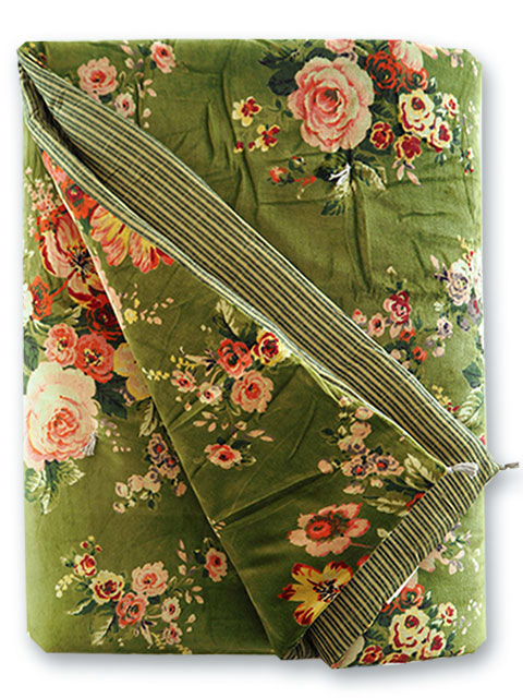 【フランス直輸入】インディアンソング Indian Song・花柄 ベロア キルト マルチカバー/Bangalore・Avocat アヴォカ（W140xH220cm）Type.A