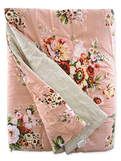 【フランス直輸入】インディアンソング Indian Song・花柄 コットン キルト マルチカバー/Bangalore ete・Rose Poudre ローズプードル（W140xH220cm）