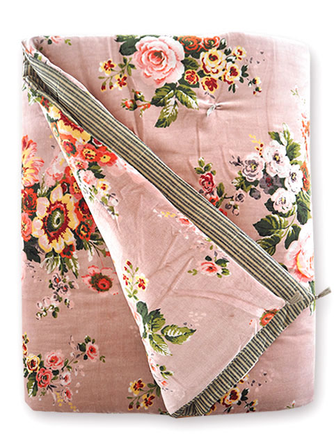 『SALE・セール60%OFF』【フランス直輸入】インディアンソング Indian Song・花柄 ベロア キルト マルチカバー/Bangalore・Orchidee オルキデ（W140xH220cm）