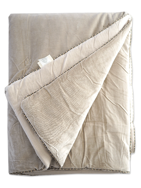 【フランス直輸入】「訳ありお値引き7％OFF」インディアンソング Indian Song ベロア キルト マルチカバー/Namaste・Beige(W180xH240cm）Type.B