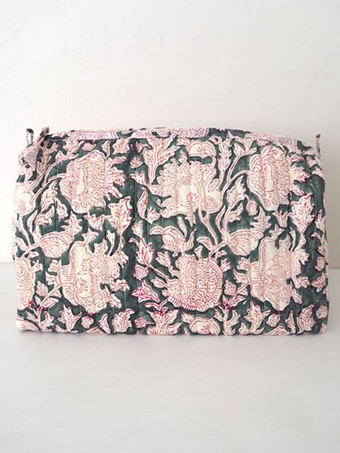 【フランス直輸入】Jamini ジャミニ ビッグポーチ Big Pouch・GREEN GRAY（W25xH19xマチ12cm）・Type.D-02