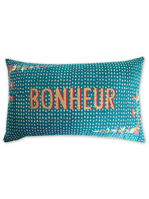 【フランス直輸入】Jamini ジャミニ クッションカバー Cushion-cover・TARA GREEN/BONHEUR/"幸せ"（W50xH30cm/Type.A）（カバーのみ）