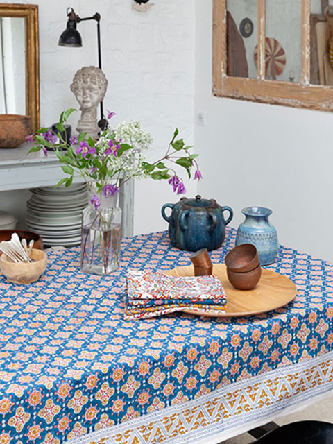 【フランス直輸入】Jamini ジャミニ テーブルクロス Table cloth・ANTARA Blue（W240xH135cm）