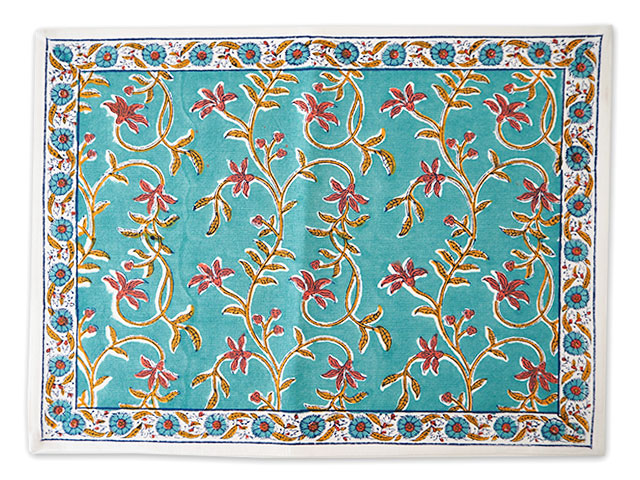 【フランス直輸入】Jamini ジャミニ テーブルマット Table Mat・ANAMIKA Turquoise（W45xH35cm）
