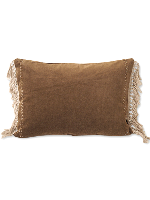 【フランス直輸入】オンフィル ダンディエンヌ en fil d'Indienne ピロークッションカバー BOHO Taupe（W50xH35cm/カバーのみ）