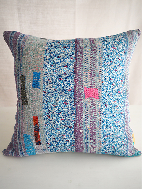 【フランス直輸入】オンフィル ダンディエンヌ En fil d'Indienne ラージクッションカバー Vintage Kantha ヴィンテージカンタ（W60xH60cm・カバーのみ）Type.F