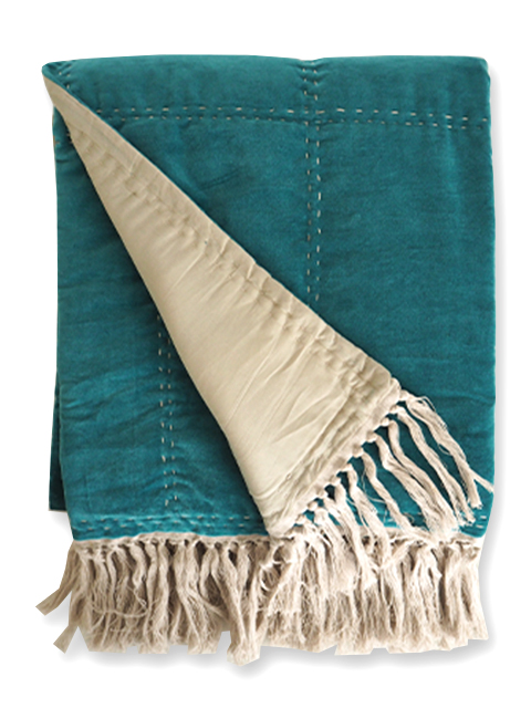 【フランス直輸入】『お値引き5%OFF』オンフィル ダンディエンヌ en fil d'Indienne キルト マルチカバー BOHO Canard（W140xH250cm）