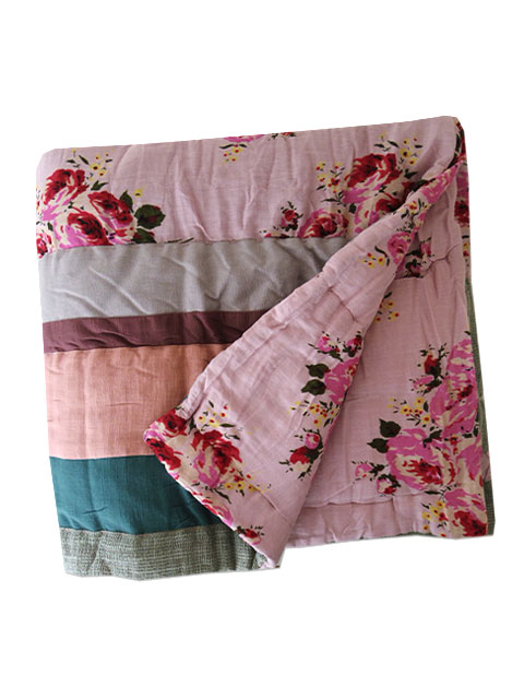 【フランス直輸入】オンフィル ダンディエンヌ En fil d'Indienne キルト マルチカバー Rosy Rose（W90xH200cm）