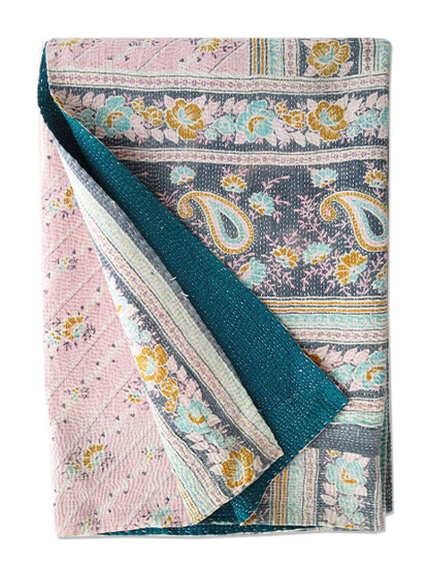 【フランス直輸入】オンフィル ダンディエンヌ ヴィンテージカンタ ラリーキルト シングルスロー en fil d'Indienne Vintage Kantha Single Throw・Type.F