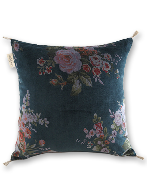 『SALE・セール50%OFF』【フランス直輸入】インディアンソング Indian Song・花柄 ベロア クッションカバー/Bangalore・Canard カナール(W45xH45cm)Type.K