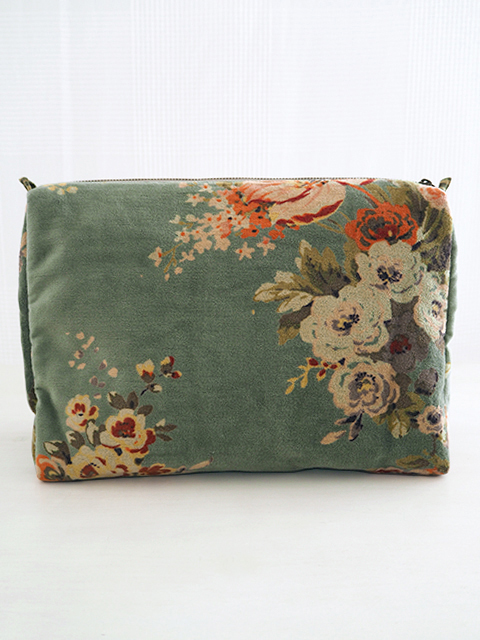 【フランス直輸入】インディアンソング Indian Song ベロア ポーチ・L/Bangalore・Celadon（W30.5xH22xマチ11cm）Type.A