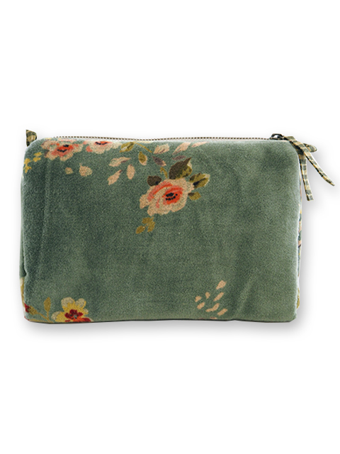 『SALE・セール60%OFF』【フランス直輸入】インディアンソング Indian Song ベロア ポーチ・M2/Bangalore・Celadon（W20.5xH14cmxマチ9cm）Type.B