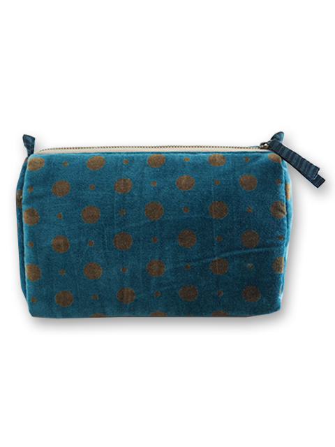 『SALE・セール50%OFF』【フランス直輸入】インディアンソング Indian Song ベロア ポーチ・M2/Mumbai・Teal(W20xH13xマチ9cm)Type.A