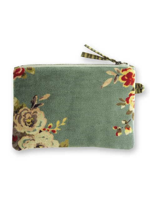 『SALE・セール60%OFF』「訳ありお値引き5%OFF」（合計65%OFF）【フランス直輸入】インディアンソング Indian Song ベロア ポーチ・S/Bangalore・Celadon（W18.7xH13.2cmxマチ0.8cm）Type.A