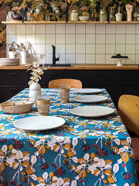 【フランス直輸入】Jamini ジャミニ テーブルクロス Table cloth・IRIS Jean（W240xH135cm）