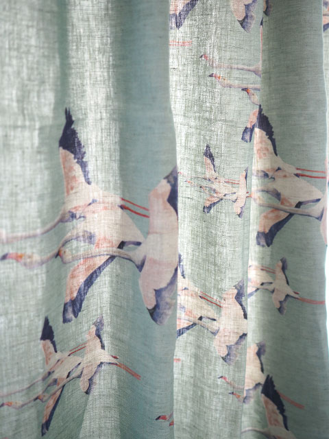 メゾン レヴィ Maison Levy リネンカーテン マルチクロス　Curtain Linen・FLAMINGO VERT DE GRIS（W143xH200cm・1枚）