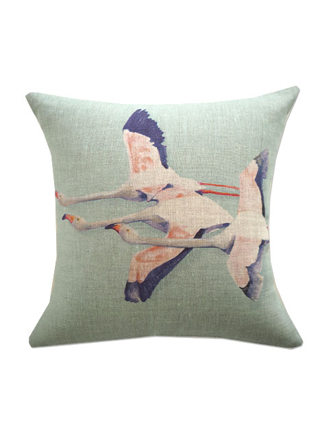 【フランス直輸入】メゾン レヴィ Maison Levy リネンクッションカバー Cushion Cover Linen・FLAMINGO VERT DE GRIS（W34xH34cm・カバーのみ）