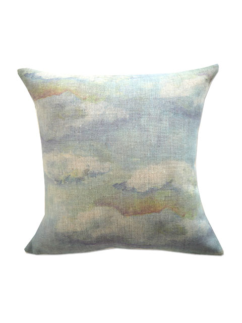 【フランス直輸入】メゾン レヴィ Maison Levy リネンクッションカバー Cushion Cover Linen・NUAGES BLUES（W34xH34cm・カバーのみ）