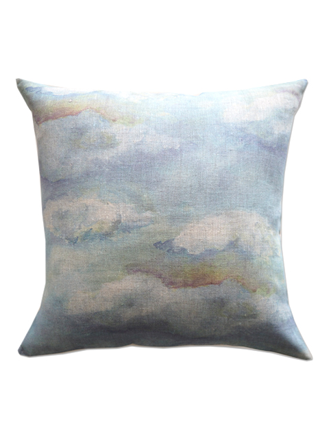 【フランス直輸入】メゾン レヴィ Maison Levy リネンクッションカバー Cushion Cover Linen・NUAGES BLUES（W50xH50cm・カバーのみ）