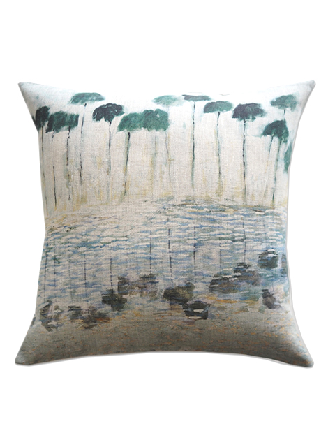 【フランス直輸入】メゾン レヴィ Maison Levy リネンクッションカバー Cushion Cover Linen・REFLEJOS AGUA（W50xH50cm・カバーのみ）