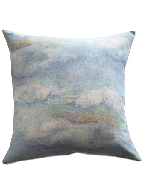 【フランス直輸入】メゾン レヴィ Maison Levy リネンクッションカバー Cushion Cover Linen・NUAGES BLUES（W55xH55cm・カバーのみ）